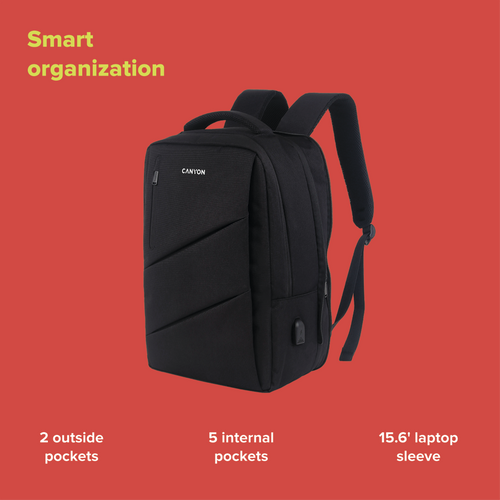 CANYON BPE-5, Laptop backpack, Black slika 7