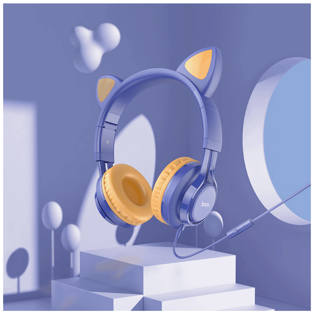 hoco. Slušalice sa mikrofonom, mačje uši, plava - W36 Cat ear, midnight blue slika 5