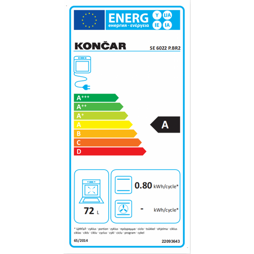 Končar Elektrićni šporet SE 6022 P.BR2, Kombinovana ploča, Konvencionalna rerna, Širina 60 cm, Bela slika 4