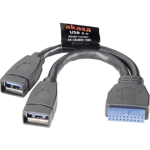 Akasa USB kabel USB 3.2 gen. 1 (USB 3.0) 19 polni konektor za stupove, USB-A utičnica 0.15 m crna pozlaćeni kontakti, UL certificiran AK-CBUB09-15BK slika 1