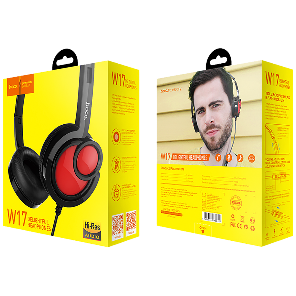 hoco. Slušalice sa mikrofonom - W17 Delightful Headphones MIC BK slika 2