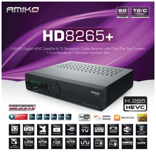 Amiko Prijemnik DVB-S2+T2/C, HEVC, Stalker, FullHD, CX, CI+ - HD-8265+ slika 4