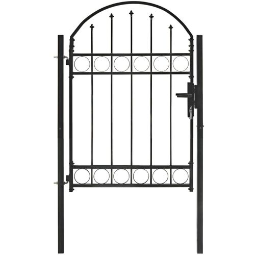 Vrata za ogradu s lučnim vrhom čelična 100 x 125 cm crna slika 10