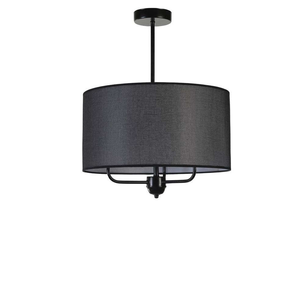 Elegantni crni luster sa hasır abajurima, 3-lampni slika 3