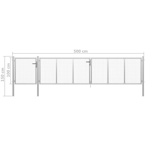 Vrtna vrata čelična 500 x 100 cm srebrna slika 13