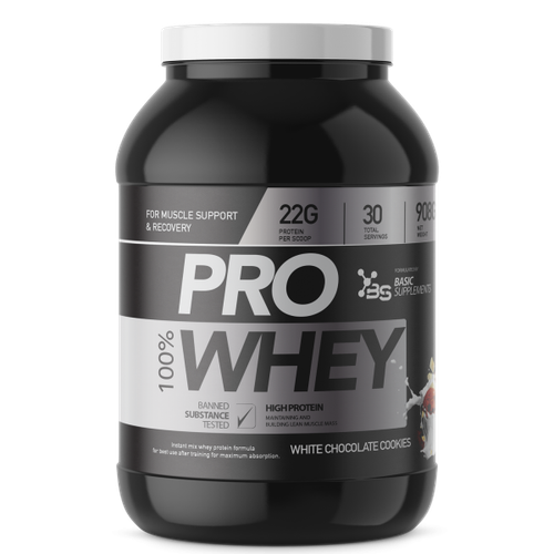 100% PRO WHEY 908GR BASIC SUPPLEMENTS -  White Chocolate &amp; Cookie slika 1