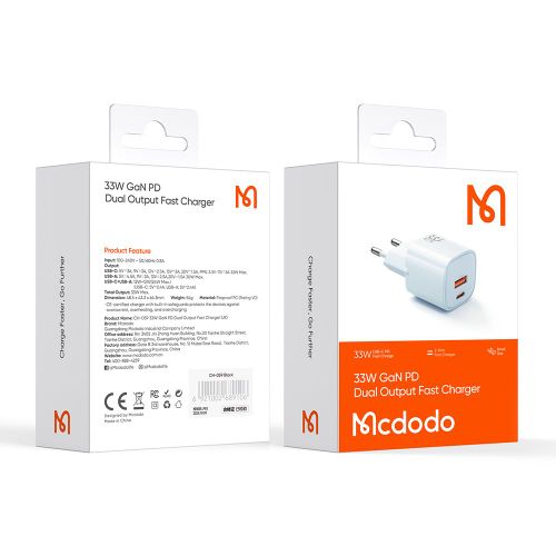 MCDODO CH-0154 ZIDNI Punjač 33W, TIP-C + USB-A KONEKTORI, PLAVI slika 5