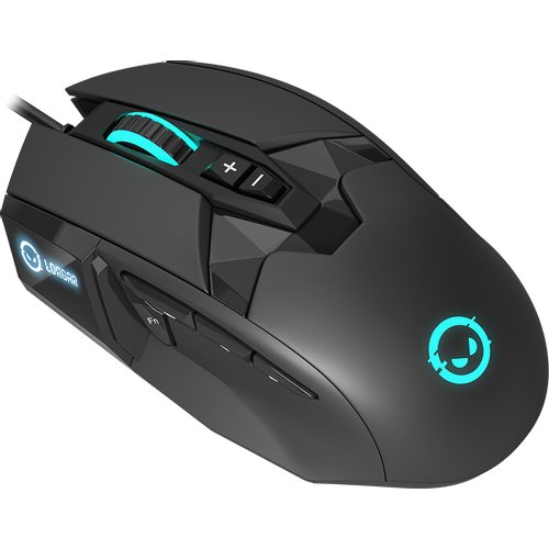 LORGAR Stricter 579, gaming mouse, 9 programmable buttons, Pixart PMW3336 sensor, DPI up to 12 000, 50 million clicks buttons lifespan, 2 switches, built-in display, 1.8m USB soft silicone cable, Matt UV coating with glossy parts and RGB lights with 4 LED flowing modes, size: 131*72*41mm, 0.127kg, black slika 2