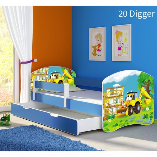 Dječji krevet ACMA s motivom, bočna plava + ladica 140x70 cm 20-digger slika 1