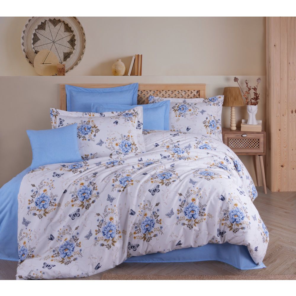 Set posteljine Aylin Blue White Brown Ranforce za jednu osobu slika 1