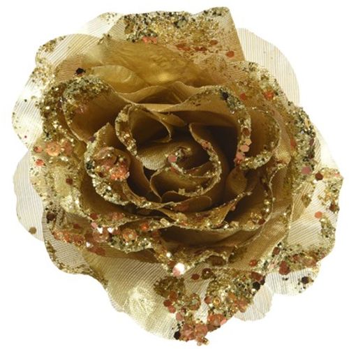 Novogodišnja ruža na štipaljci zlatna slika 1