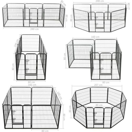 Ograda za pse s 8 ploča od čelika 80 x 80 cm crna slika 8
