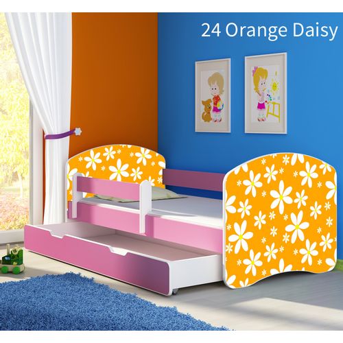 Dječji krevet ACMA s motivom, bočna roza + ladica 160x80 cm 24-orange-daisy slika 1