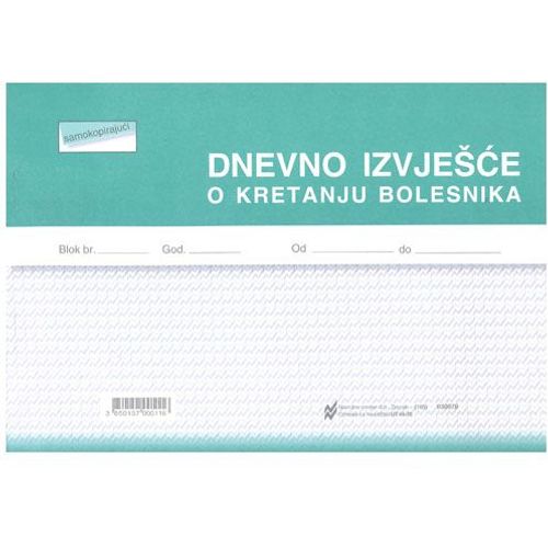 III-30 DNEVNO IZVJEŠĆE O KRETANJU BOLESNIKA; Blok 2 x 50 listova, 21 x 14,8 cm slika 2