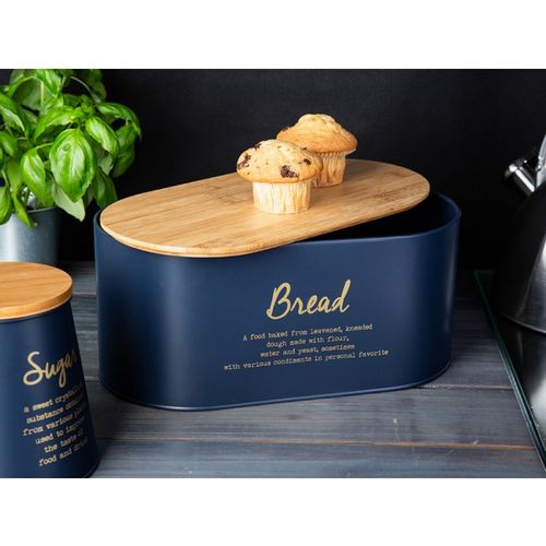 Altom Design kutija / spremnik za kruh, metalna s poklopcem od bambusa, tamnoplava slika 6