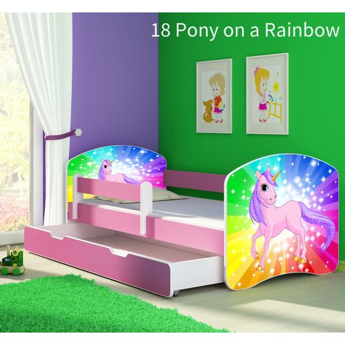 Dječji krevet ACMA s motivom, bočna roza + ladica 160x80 cm 18-pony-on-a-rainbow slika 1