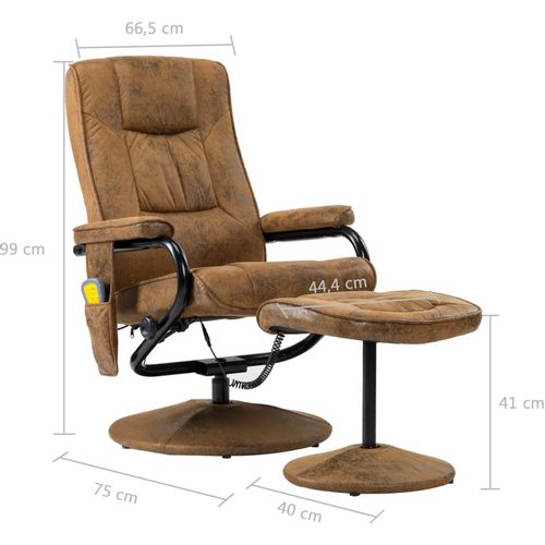 Masažna fotelja s osloncem od umjetne brušene kože smeđa slika 15