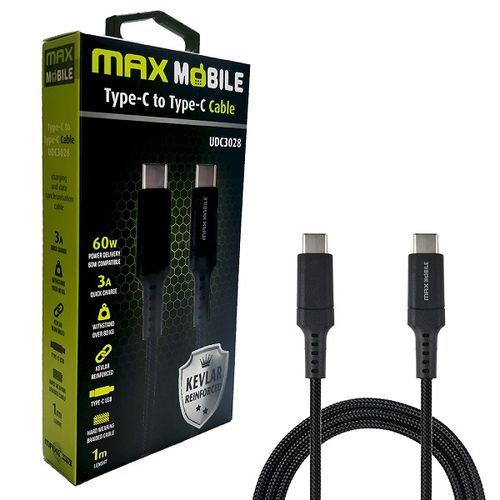 Maxmobile data kabel type c-type c udc3028 kevlar black qc 3a 1m slika 1