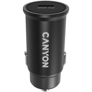 Canyon C-20, PD 20W Pocket size car charger, input: DC12V-24V, output: PD20W, support iPhone12 PD fast charging, Compliant with CE RoHs , Size: 50.6*23.4*23.4, 18g, Black