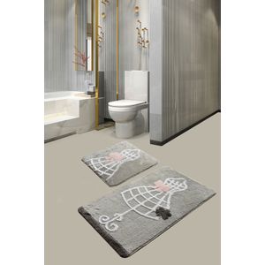 Elbise - Grey Multicolor Acrylic Bathmat Set (2 Pieces)