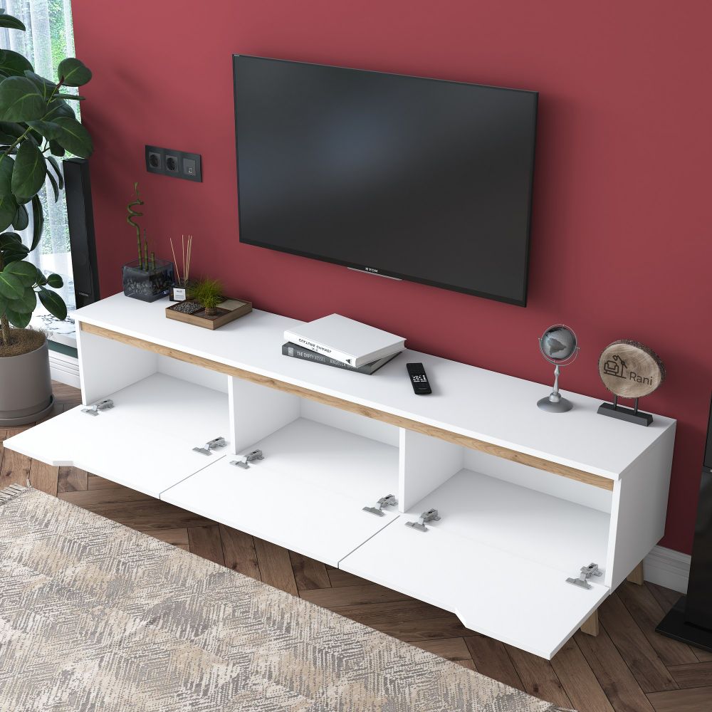TV Stalak D1 - 2472 u bijeloj boji sa detaljima oraha slika 6