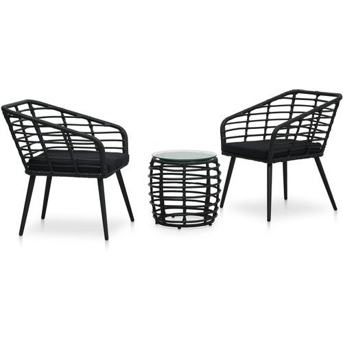 3-dijelni bistro set od poliratana crni slika 1