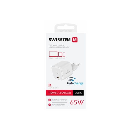 SWISSTEN punjač GaN 1x USB-C 65W POWER DELIVERY, bijeli slika 1