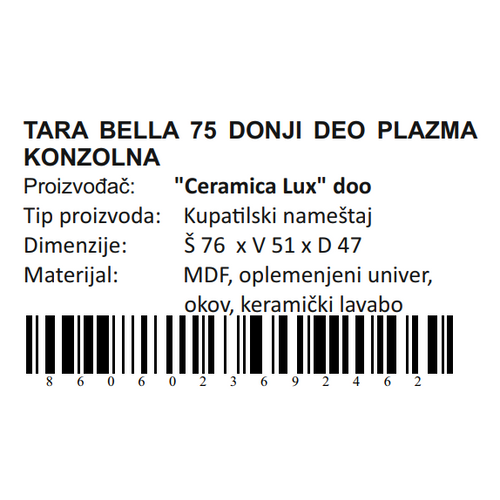 Ceramica lux Tara Bella donji deo 75 plazma konzolna 300275 slika 4