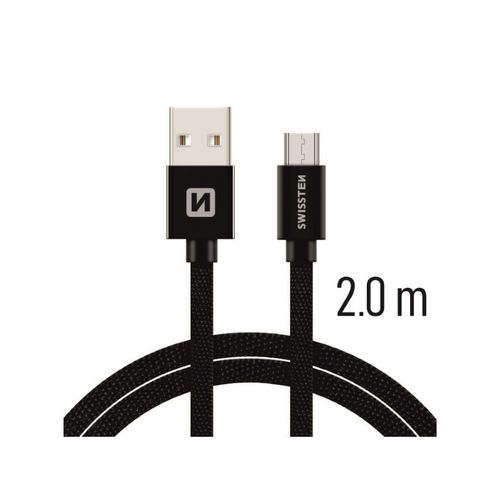 SWISSTEN kabel USB/microUSB, platneni, 3A, 2m, crni slika 1