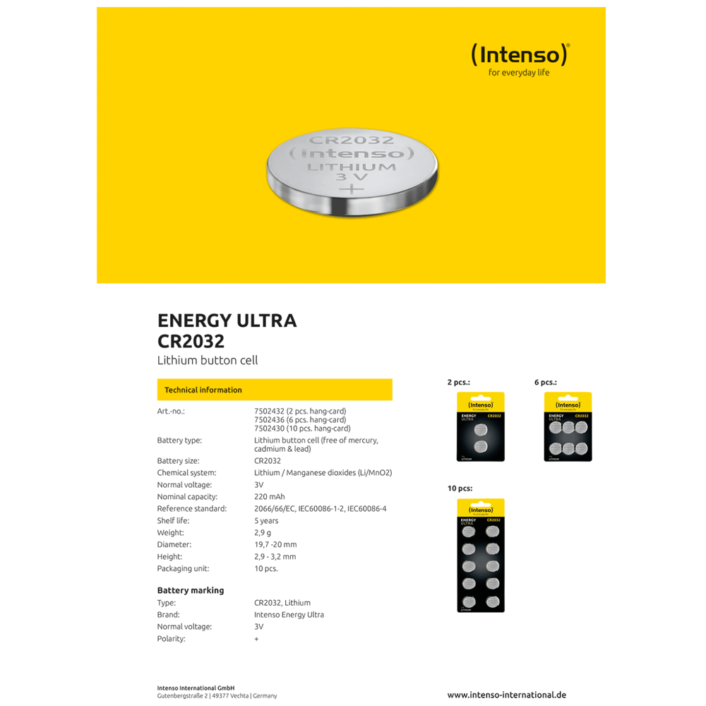 (Intenso) Baterija litijska, CR2032/6, 3 V, dugmasta, blister  6 kom slika 3