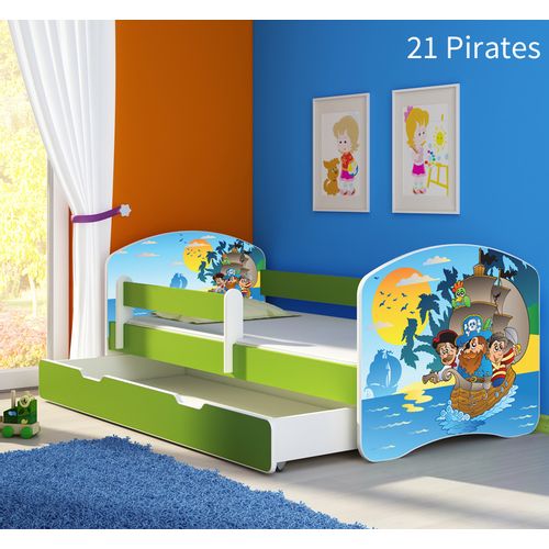 Dječji krevet ACMA s motivom, bočna zelena + ladica 160x80 cm 21-pirates slika 1