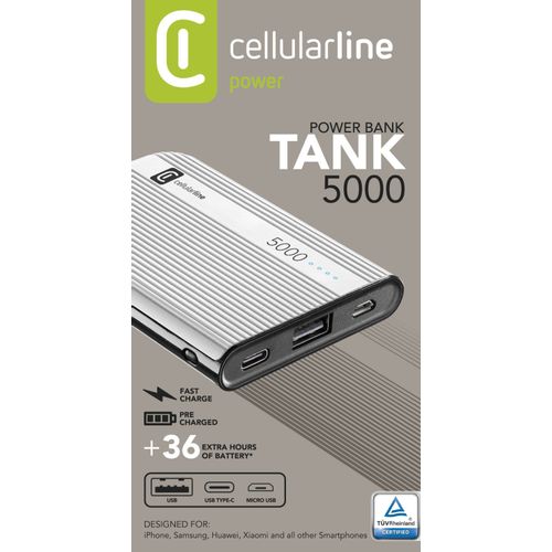 Cellularline prijenosni punjač Tank 5.000 mAh bijeli slika 3