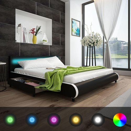 Okvir za krevet od umjetne kože s ladicama i LED svjetlom crni 180 x 200 cm slika 11