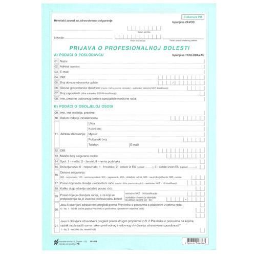 PB PRIJAVA PROFESIONALNE BOLESTI (Obrazac PB); Arak, 21 x 29,7 cm slika 2