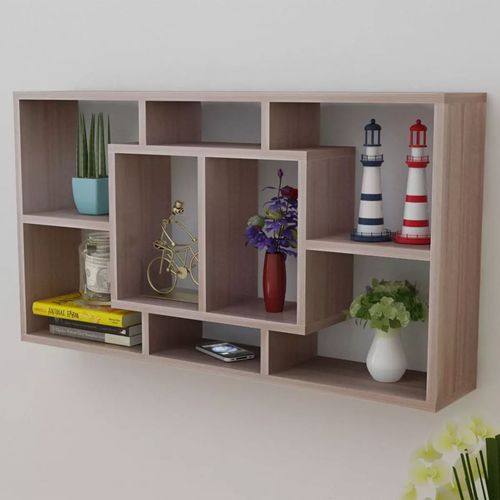 242549 Floating Wall Display Shelf 8 Compartments Oak Colour slika 9