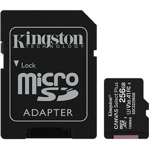 Kingston SDCS2/256GB MicroSD 256GB, Canvas Go! Plus, Class 10 UHS-I U3 V30 A1, Read up to 100MB/s, Write up to 85MB/s, w/SD adapter slika 1