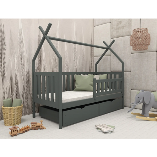 Drveni dečiji krevet Simba sa fiokom - grafit - 190/200x90 cm slika 1