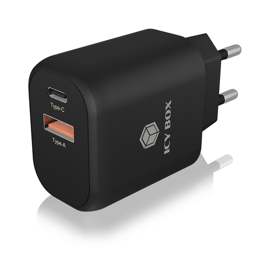 Icybox 2-portni USB Quick Charge 3.0 brzi punjač, 1xUSB-C, 1xUSB-A slika 1