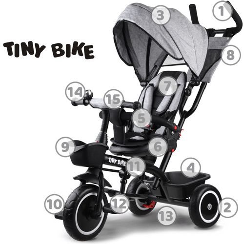 Dječji tricikl 3u1 Tiny Bike sivi slika 4