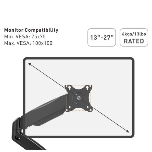 VonHaus pojedinačni stolni nosač za monitore do 27'', 1 x USB 3.0, plinsko opružni mehanizam slika 9