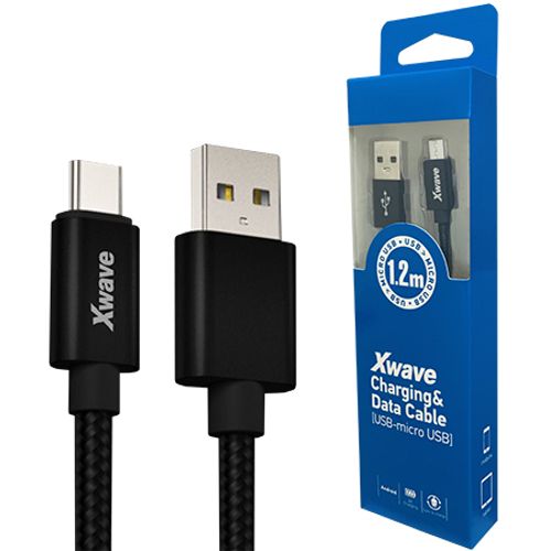 Xwave Kabl USB2.0 na Micro USB 1,2M,2A,aluminium,upleten,crni slika 1