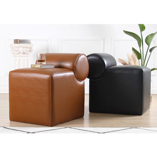 Rohin Deri Puf - Brown Brown Pouffe slika 4