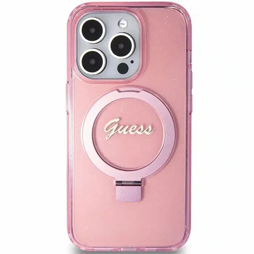 Originalna GUESS Hardcase GUHMP15XHRSGSP torbica za iPhone 15 Pro Max (Magsafe / Glitter Script Logo / stalak za prsten / pink) slika 3