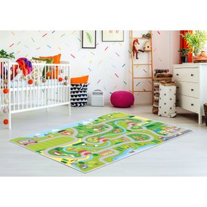 Tamki dječiji tepih Kids"- 40 – motiv grad, zeleni (120 x 180 cm) - DIGITALNI PRINT