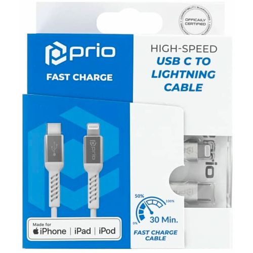 Prio Charge Sync USB C na Lightning kabel MFi certificiran 2 m bijele boje slika 1