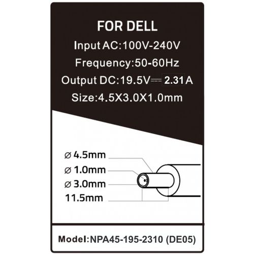 NPA45-195-2310 (DE05) **Gembird punjac za laptop 45W-19.5V-2.31A, 4.5x3.0mm  Black PIN (944 Alt=DE07 slika 3