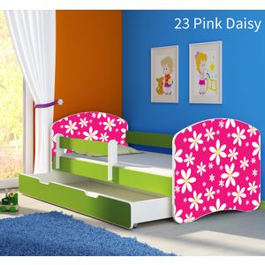 Dječji krevet ACMA s motivom, bočna zelena + ladica 140x70 cm 23-pink-daisy