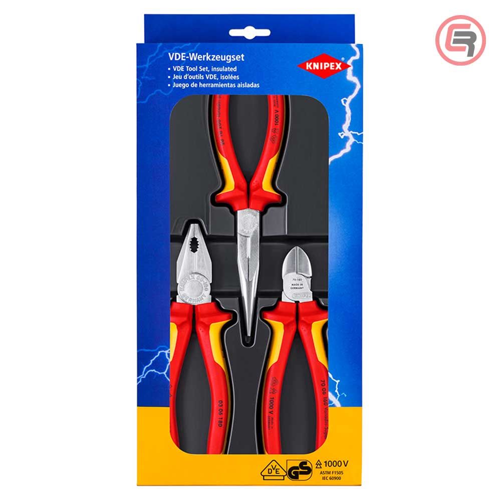 Knipex Set Kliješta Kombinovana + Sječice + Špicasta Ravna 1000V / 3 dijelni – 00 20 12 slika 1