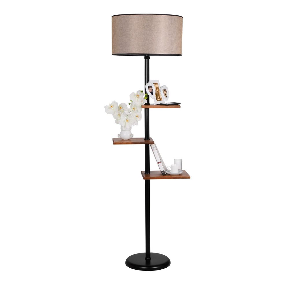 Moda Lambader Siyah Silindir Koyu Hasır Abajurlu Black Floor Lamp slika 1