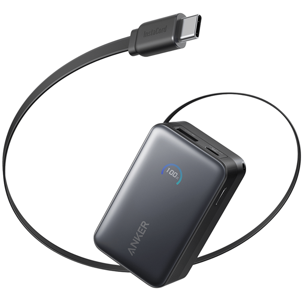 Anker Nano Power Bank (10K, 45W, Built-In Retractable USB-C Cable), Crna slika 1